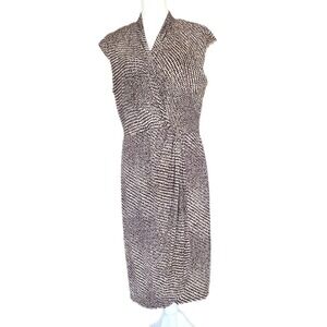 Chaps Dress Womens XL Faux Wrap Brown Stretch Classic Comfort Career Church Work